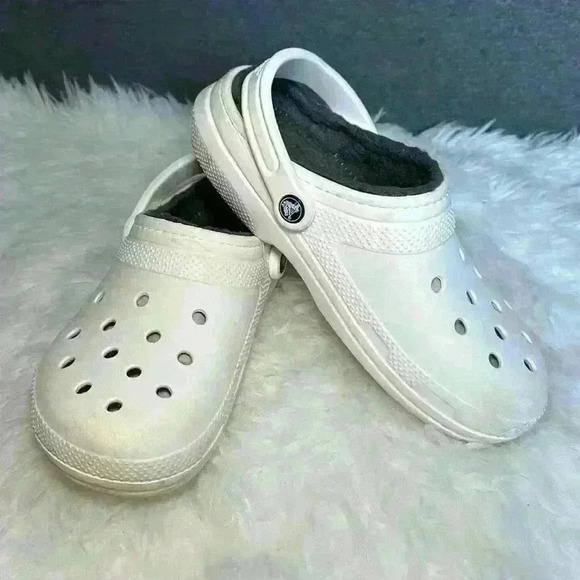 CROCS Classic Faux Fur Lined Men's Size 7 Women's 9 White Dual Comfort Clog - Picture 5 of 9